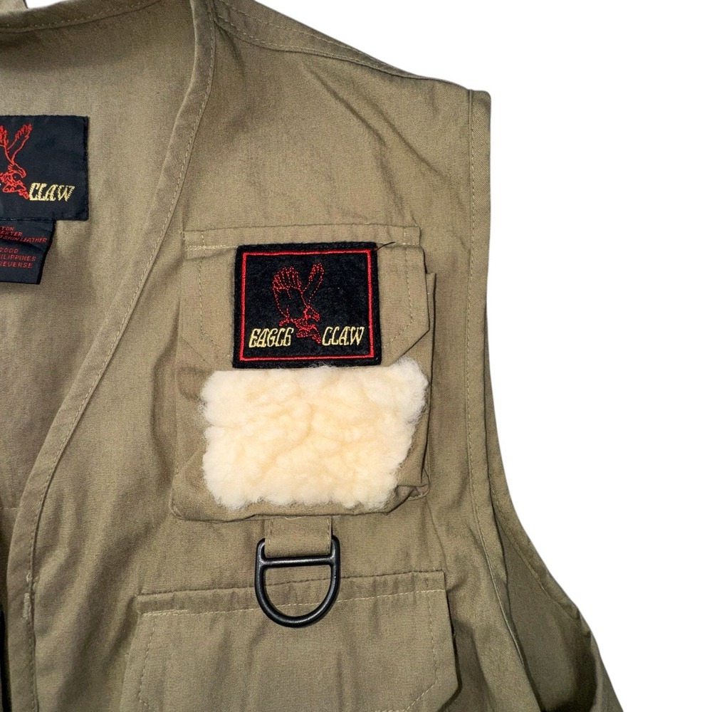 Eagle Claw S/M Fishing Vest Men Olive Green Lambskin Patch Pockets - Picture 3 of 9